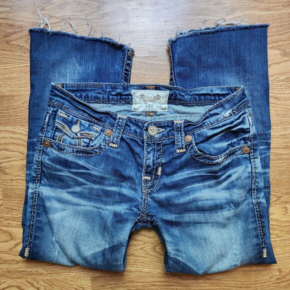 Big Star Liv Jeans Womens Size 29 Cut Off Cropped Low Rise Distressed Embroider - Picture 2 of 13